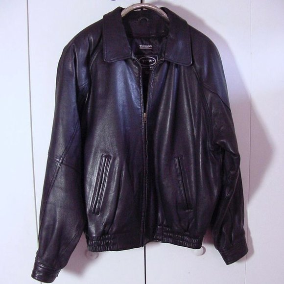 Vtg 90's Tannery West Black Leather Jacket Sz LT